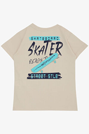 Breeze Erkek Çocuk Tişört Skateboard Baskılı 8-12 Yaş, Bej