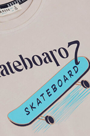 Breeze Erkek Çocuk Tişört Skateboard Baskılı 8-12 Yaş, Bej