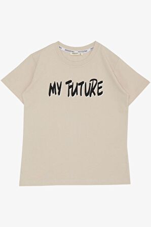 BREEZE Erkek Çocuk Tişört Gelecek Temalı Yazılı Baskılı 8-14 Yaş, Bej