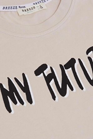 BREEZE Erkek Çocuk Tişört Gelecek Temalı Yazılı Baskılı 8-14 Yaş, Bej