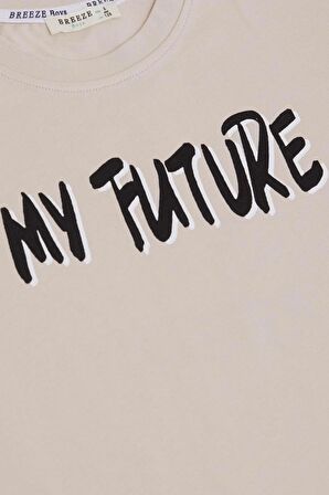 BREEZE Erkek Çocuk Tişört Gelecek Temalı Yazılı Baskılı 8-14 Yaş, Bej
