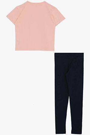 Breeze Kız Çocuk Taytlı Takım Çiçek & Yazı Baskılı Fiyonklu 5-10 Yaş, Pembe