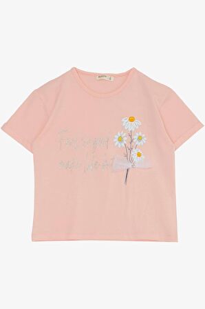 Breeze Kız Çocuk Taytlı Takım Çiçek & Yazı Baskılı Fiyonklu 5-10 Yaş, Pembe