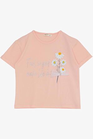 Breeze Kız Çocuk Taytlı Takım Çiçek & Yazı Baskılı Fiyonklu 5-10 Yaş, Pembe