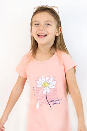 Breeze Kız Çocuk Taytlı Takım Papatya Baskılı 4-9 Yaş, Somon