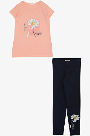 Breeze Kız Çocuk Taytlı Takım Papatya Baskılı 4-9 Yaş, Somon