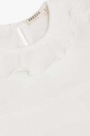 Breeze Kız Çocuk Elbise Fiyonklu Tüllü Omuzu Fırfırlı 1.5-5 Yaş, Ekru