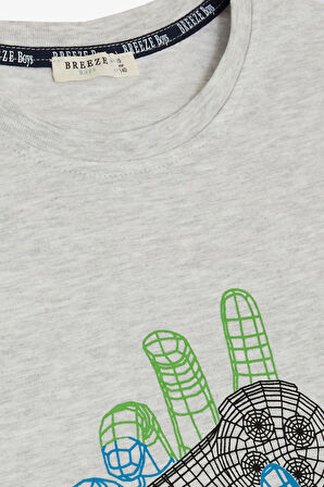 Breeze Erkek Çocuk Tişört Oyun Konsolu Baskılı 8-14 Yaş, Gri Melanj