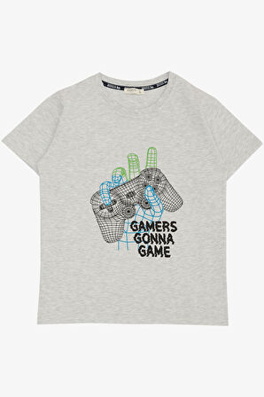 Breeze Erkek Çocuk Tişört Oyun Konsolu Baskılı 8-14 Yaş, Gri Melanj