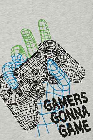 Breeze Erkek Çocuk Tişört Oyun Konsolu Baskılı 8-14 Yaş, Gri Melanj