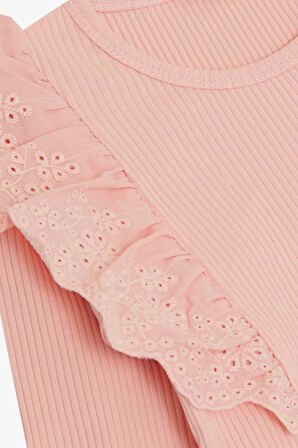 Breeze Kız Çocuk Uzun Kollu Bluz Güpür Çiçek Nakışlı 3-7 Yaş, Pembe