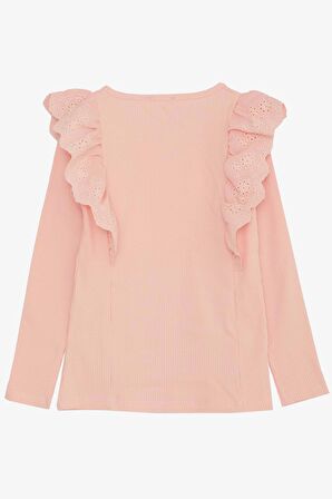 Breeze Kız Çocuk Uzun Kollu Bluz Güpür Çiçek Nakışlı 8-12 Yaş, Pembe