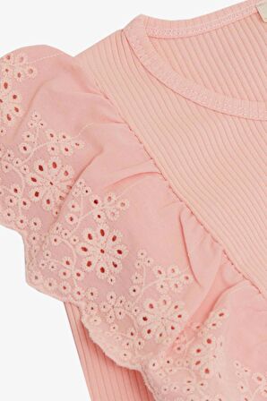Breeze Kız Çocuk Uzun Kollu Bluz Güpür Çiçek Nakışlı 8-12 Yaş, Pembe