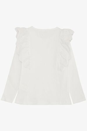 Breeze Kız Çocuk Uzun Kollu Bluz Güpür Çiçek Nakışlı 8-12 Yaş, Ekru