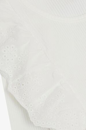 Breeze Kız Çocuk Uzun Kollu Bluz Güpür Çiçek Nakışlı 8-12 Yaş, Ekru