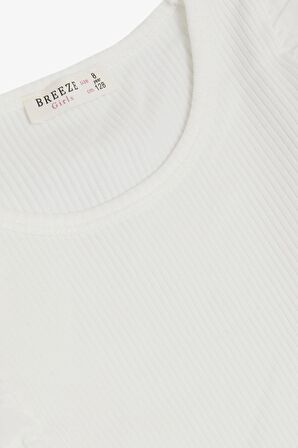 Breeze Kız Çocuk Uzun Kollu Bluz Güpür Çiçek Nakışlı 8-12 Yaş, Ekru