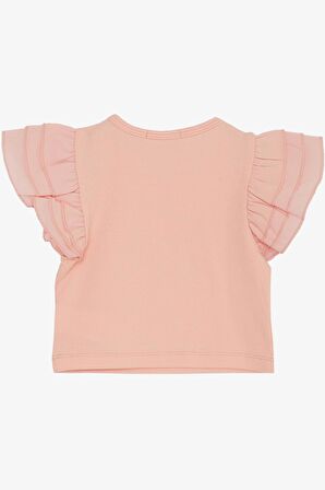 Breeze Kız Çocuk Tişört Kemer Boy Kolları Krep Kumaş Fırfırlı 3-7 Yaş, Somon