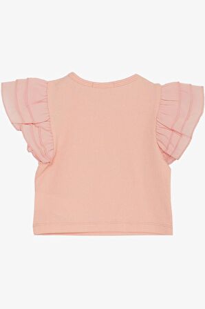 Breeze Kız Çocuk Tişört Kemer Boy Kolları Krep Kumaş Fırfırlı 3-7 Yaş, Somon