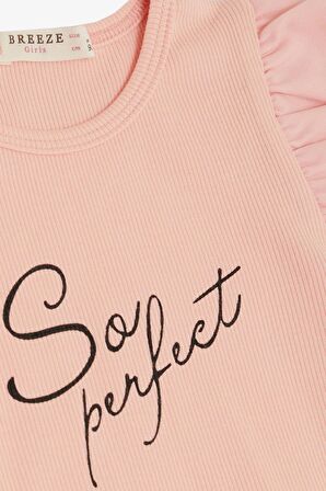 Breeze Kız Çocuk Tişört Kemer Boy Kolları Krep Kumaş Fırfırlı 3-7 Yaş, Somon
