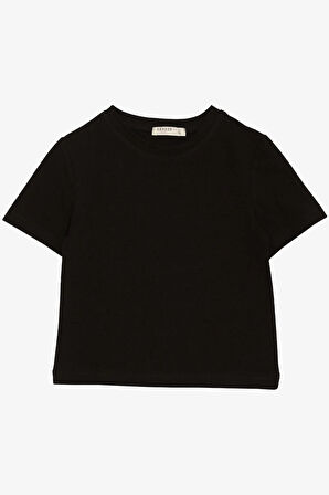 Breeze Kız Çocuk Tişört Kemer Boy Basic 9-14 Yaş, Siyah