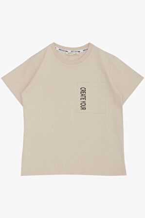 Breeze Erkek Çocuk Tişört Cepli Yazı Baskılı 6-12 Yaş, Bej