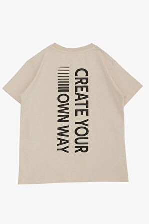 Breeze Erkek Çocuk Tişört Cepli Yazı Baskılı 6-12 Yaş, Bej
