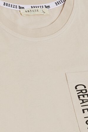 Breeze Erkek Çocuk Tişört Cepli Yazı Baskılı 6-12 Yaş, Bej