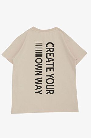 Breeze Erkek Çocuk Tişört Cepli Yazı Baskılı 6-12 Yaş, Bej
