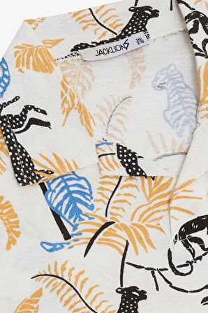 Jack Lions Erkek Çocuk Tişört Orman Temalı Hayvan Desenli 5-14 Yaş, Krem