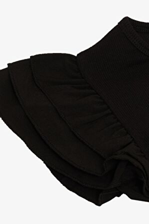 Breeze Kız Çocuk Tişört Kemer Boy Kolları Krep Kumaş Fırfırlı Yazı Baskılı 8-12 Yaş, Siyah