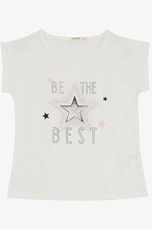 Breeze Kız Çocuk Şortlu Takım Yıldız Baskılı Beli Lastikli 5-10 Yaş, Beyaz