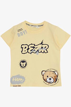 Breeze Erkek Çocuk Şortlu Takım Mutlu Ayıcık Baskılı 2-6 Yaş, Sarı