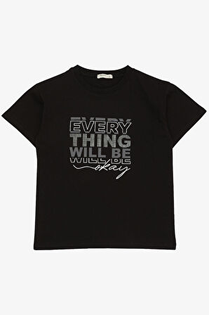 Breeze Erkek Çocuk Tişört Yazı Baskılı 5-10 Yaş, Siyah