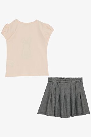 Breeze Kız Çocuk Etekli Takım Şirin Tavşancık Baskılı 3-8 Yaş, Pudra