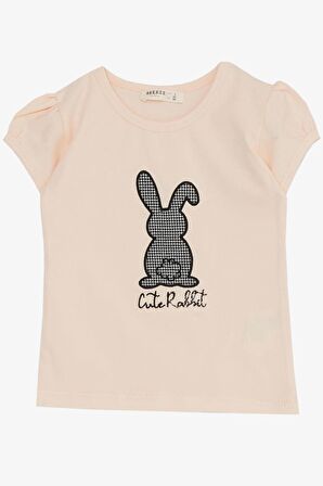 Breeze Kız Çocuk Etekli Takım Şirin Tavşancık Baskılı 3-8 Yaş, Pudra