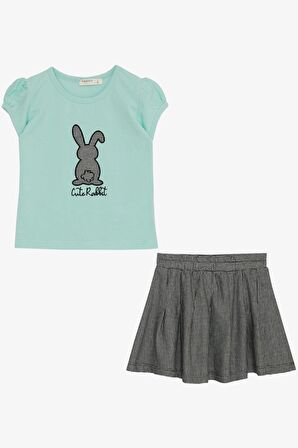Breeze Kız Çocuk Etekli Takım Şirin Tavşancık Baskılı 3-8 Yaş, Su Yeşili