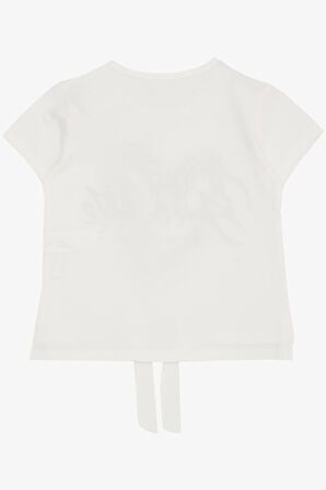 Breeze Kız Çocuk Tişört Belden Bağlamalı Taşlı Yazı Baskılı 7-12 Yaş, Ekru