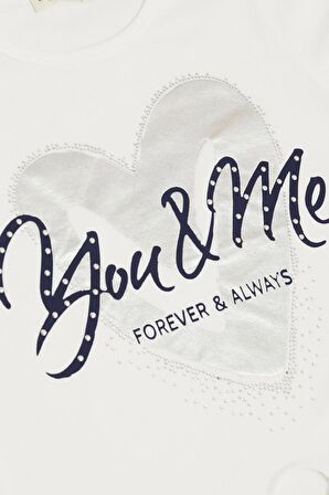 Breeze Kız Çocuk Tişört Belden Bağlamalı Taşlı Yazı Baskılı 7-12 Yaş, Ekru