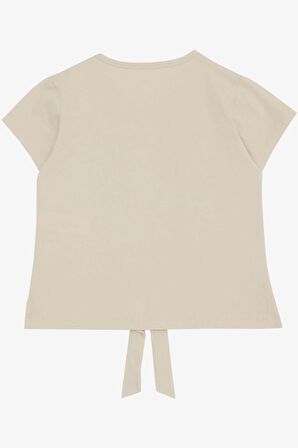Breeze Kız Çocuk Tişört Belden Bağlamalı Taşlı Yazı Baskılı 7-12 Yaş, Bej