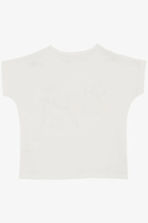 Breeze Kız Çocuk Tişört Işıltı Temalı Yazı Baskılı  10-16 Yaş, Ekru
