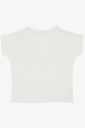 Breeze Kız Çocuk Tişört Işıltı Temalı Yazı Baskılı  10-16 Yaş, Ekru