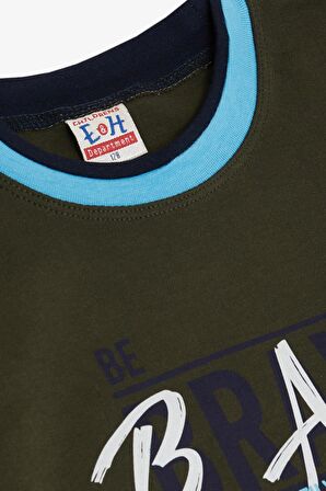 Breeze Erkek Çocuk Uzun Kollu Tişört Yazı Baskılı 5-9 Yaş, Koyu Haki Yeşil