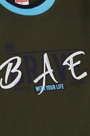 Breeze Erkek Çocuk Uzun Kollu Tişört Yazı Baskılı 5-9 Yaş, Koyu Haki Yeşil