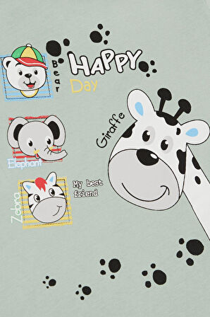 Breeze Erkek Bebek Tişört Sevimli Hayvancıklar Baskılı 9 Ay-3 Yaş, Mint Yeşili