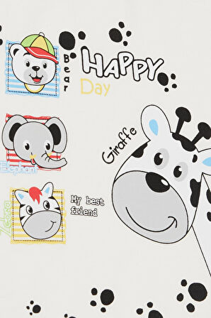 Breeze Erkek Bebek Tişört Sevimli Hayvancıklar Baskılı 9 Ay-3 Yaş, Ekru