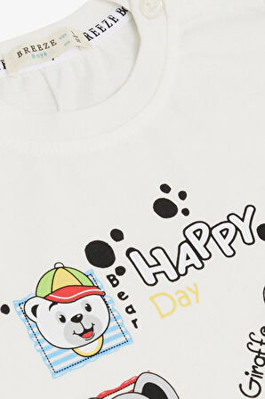 Breeze Erkek Bebek Tişört Sevimli Hayvancıklar Baskılı 9 Ay-3 Yaş, Ekru