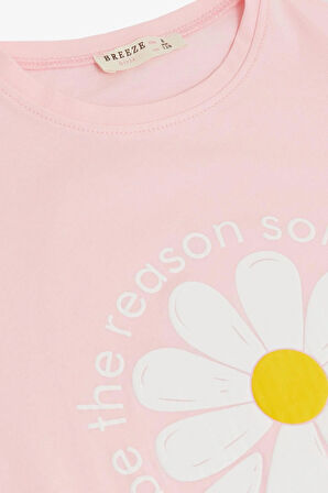 Breeze Kız Çocuk Tişört Papatya Baskılı 7-12 Yaş, Pembe