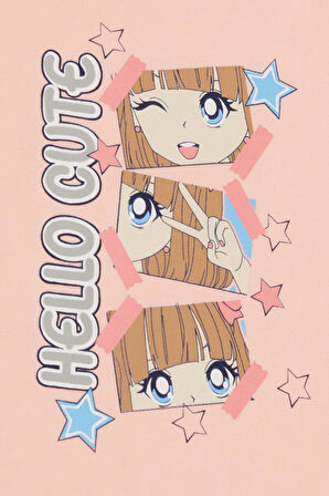 Breeze Kız Çocuk Tişört Sevimli Pozlar Veren Kız Baskılı 4-9 Yaş, Somon