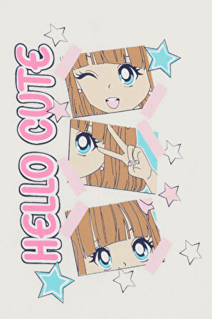 Breeze Kız Çocuk Tişört Sevimli Pozlar Veren Kız Baskılı 4-9 Yaş, Ekru