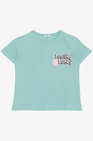 Breeze Kız Çocuk Tişört Yazı Baskılı 9-14 Yaş, Su Yeşili